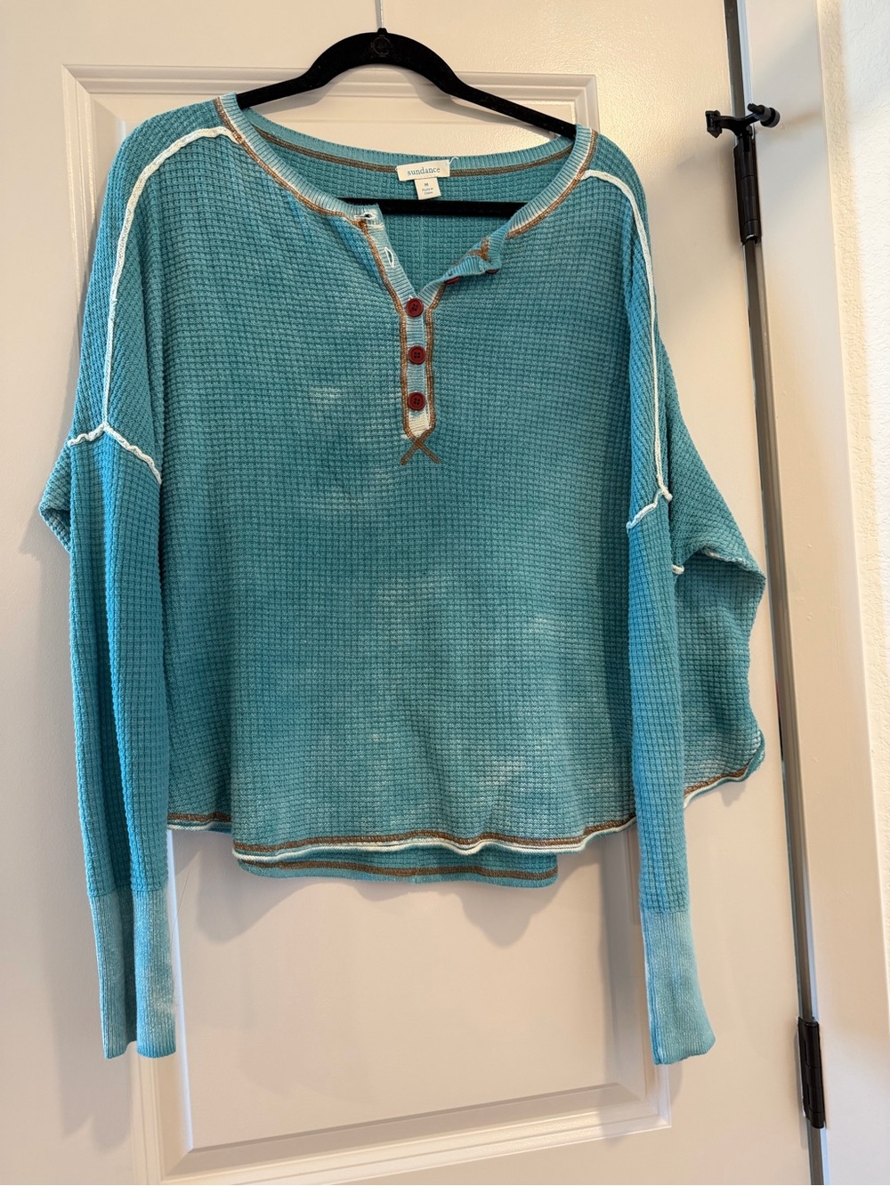 Sundance Teal Waffle Henley with Contrast Trim